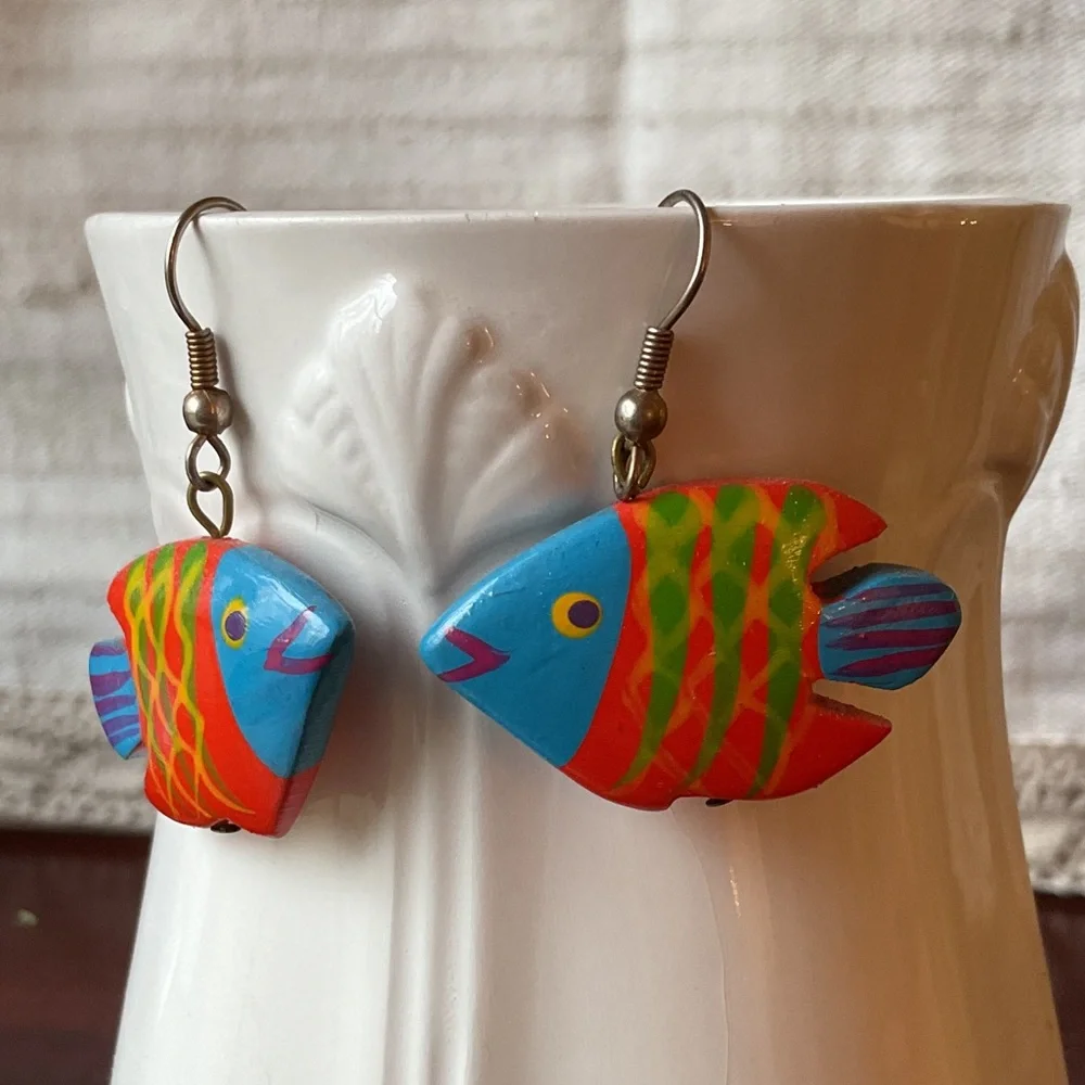Handcrafted Blue & Red Tropical Fish Earrings - Colorful Pet Fish Design